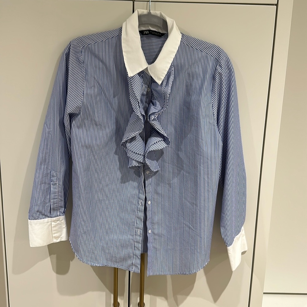 Zara striped ruffle shirt size L